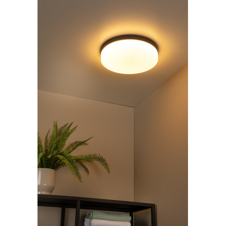 Lucide BISKIT - Plafonnier Salle de bains - Ø 34,5 cm - LED - 1x24W 2700K - IP44 - Détecteur De Mouvement - Noir
