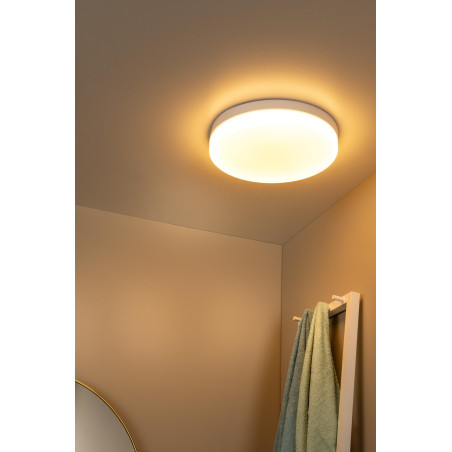 Lucide BISKIT - Plafonnier Salle de bains - Ø 40 cm - LED - 1x36W 2700K - IP44 - Détecteur De Mouvement - Blanc