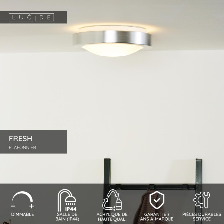 Lucide FRESH - Plafonnier Salle de bains - Ø 27 cm - 1xE27 - IP44 - Chrome Dépoli