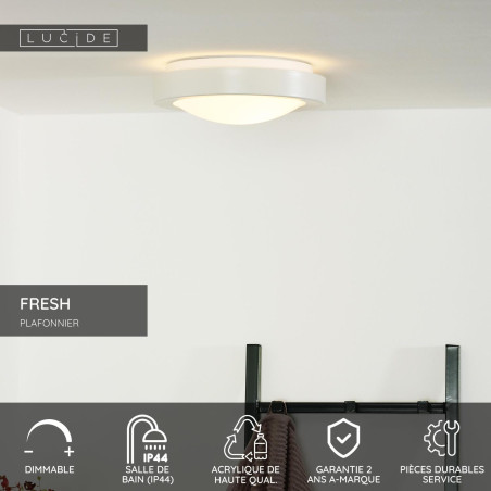 Lucide FRESH - Plafonnier Salle de bains - Ø 27 cm - 1xE27 - IP44 - Blanc