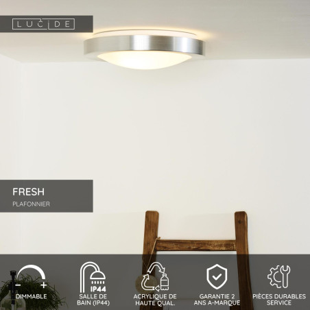 Lucide FRESH - Plafonnier Salle de bains - Ø 35 cm - 2xE27 - IP44 - Chrome Dépoli