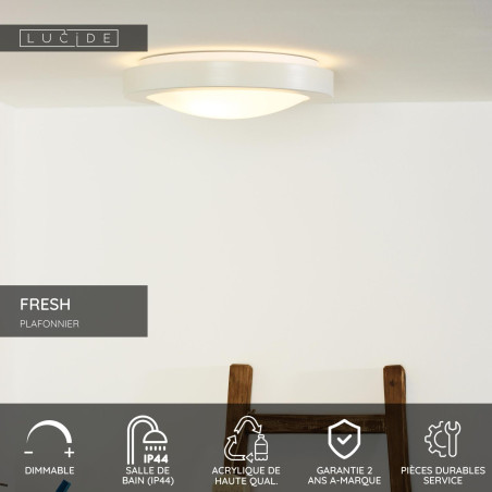 Lucide FRESH - Plafonnier Salle de bains - Ø 35 cm - 2xE27 - IP44 - Blanc