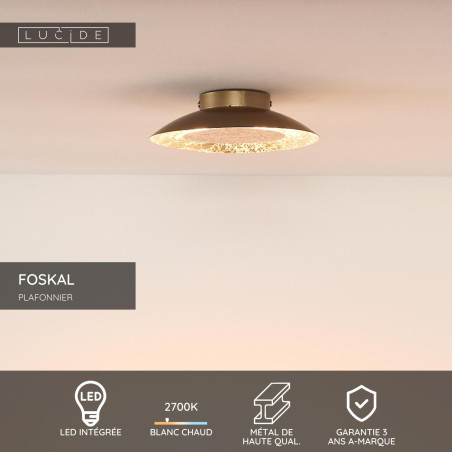 Lucide FOSKAL - Plafonnier - Ø 21,5 cm - LED - 1x6W 2700K - Laiton