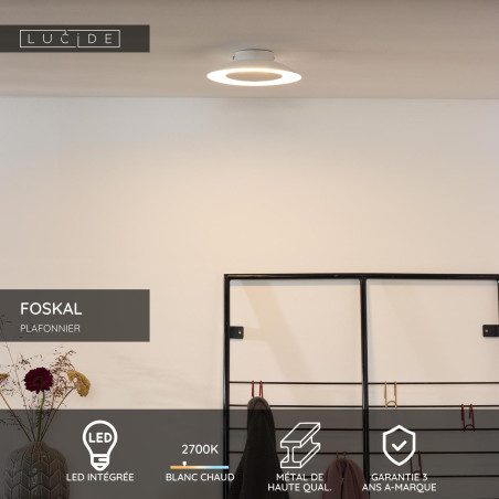 Lucide FOSKAL - Plafonnier - Ø 21,5 cm - LED - 1x6W 2700K - Blanc