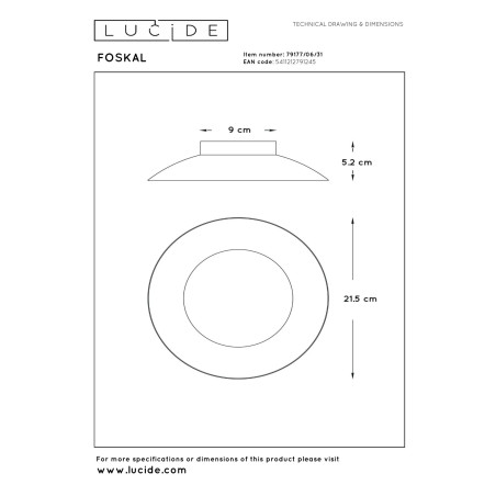 Lucide FOSKAL - Plafonnier - Ø 21,5 cm - LED - 1x6W 2700K - Blanc
