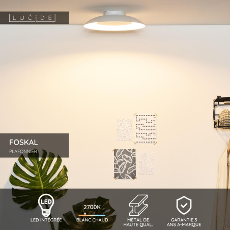 Lucide FOSKAL - Plafonnier - Ø 34,5 cm - LED - 1x12W 2700K - Blanc