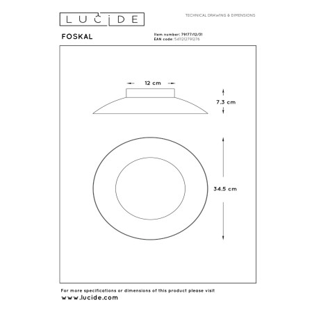 Lucide FOSKAL - Plafonnier - Ø 34,5 cm - LED - 1x12W 2700K - Blanc