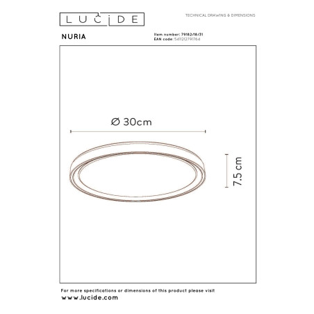 Lucide NURIA - Plafonnier - Ø 30 cm - LED 3 StepDim - 1x18W 2700K - Blanc