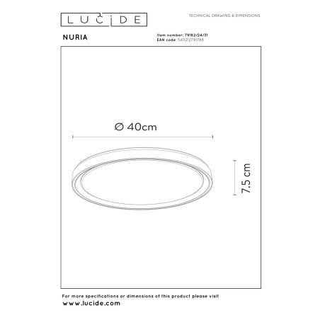 Lucide NURIA - Plafonnier - Ø 40 cm - LED 3 StepDim - 1x24W 2700K - Blanc