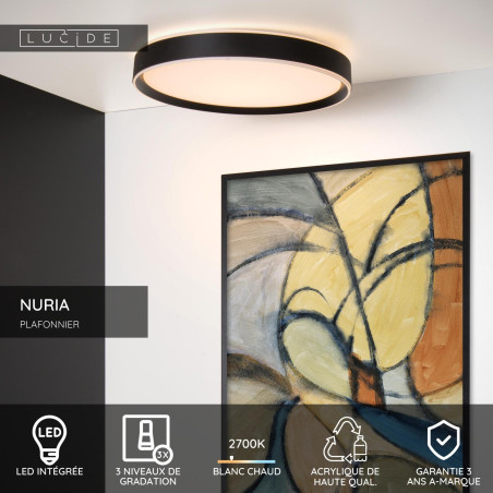Lucide NURIA - Plafonnier - Ø 50 cm - LED 3 StepDim - 1x36W 2700K - Noir