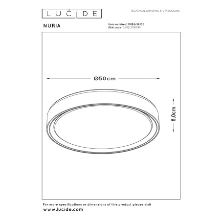 Lucide NURIA - Plafonnier - Ø 50 cm - LED 3 StepDim - 1x36W 2700K - Noir
