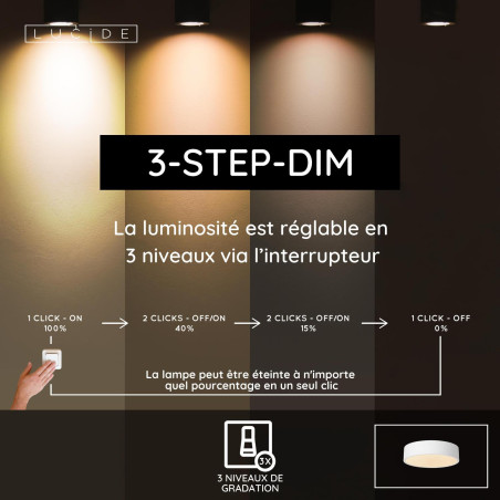 Lucide UNAR - Plafonnier - Ø 20 cm - LED 3 StepDim - 1x12W 2700K - Blanc