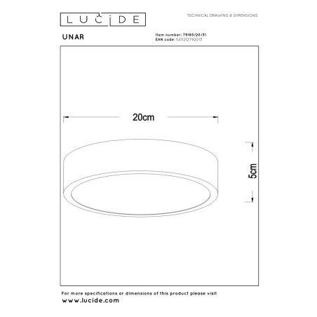 Lucide UNAR - Plafonnier - Ø 20 cm - LED 3 StepDim - 1x12W 2700K - Blanc