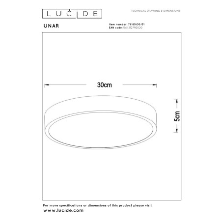 Lucide UNAR - Plafonnier - Ø 30 cm - LED 3 StepDim - 1x18W 2700K - Blanc