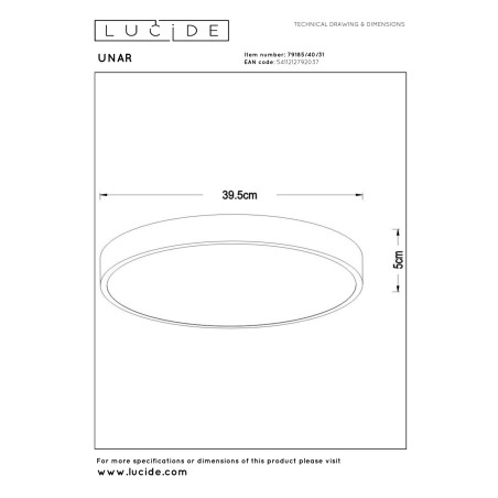 Lucide UNAR - Plafonnier - Ø 39,5 cm - LED 3 StepDim - 1x24W 2700K - Blanc