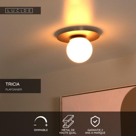Lucide TRICIA - Plafonnier - Ø 25 cm - 1xE27 - Or Mat / Laiton