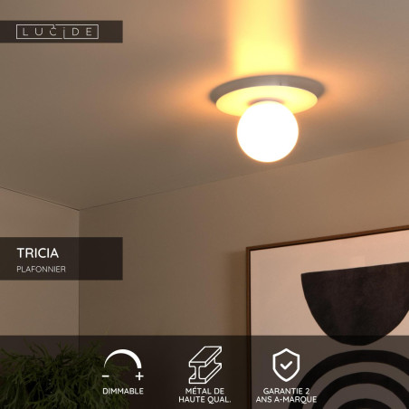 Lucide TRICIA - Plafonnier - Ø 25 cm - 1xE27 - Blanc