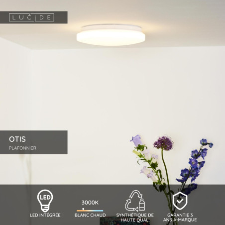 Lucide OTIS - Plafonnier - Ø 26 cm - LED - 1x14W 3000K - Opalin