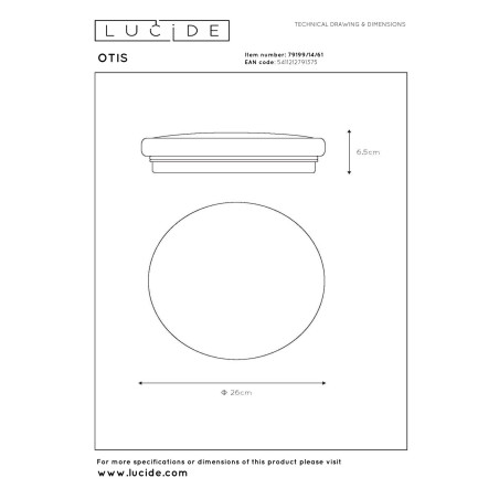 Lucide OTIS - Plafonnier - Ø 26 cm - LED - 1x14W 3000K - Opalin
