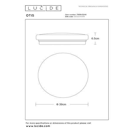 Lucide OTIS - Plafonnier - Ø 39 cm - LED - 1x32W 3000K - Opalin