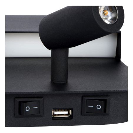 Lucide BOXER - Lampe de chevet / Applique mural - LED - 3000K - Point de rechargement USB - Noir