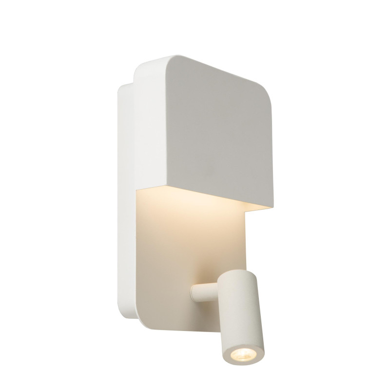 Lucide BOXER - Lampe de chevet / Applique mural - LED - 3000K - Point de rechargement USB - Blanc