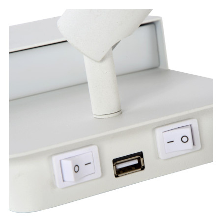 Lucide BOXER - Lampe de chevet / Applique mural - LED - 3000K - Point de rechargement USB - Blanc