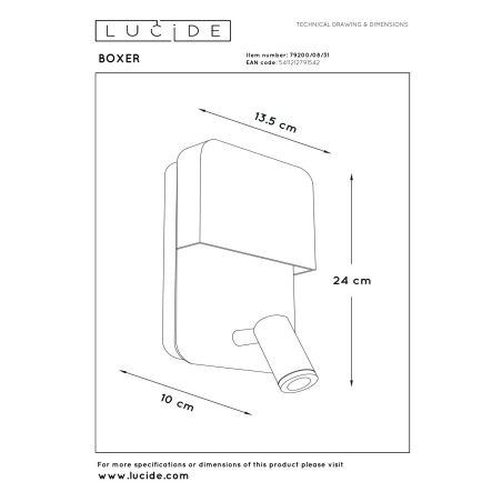 Lucide BOXER - Lampe de chevet / Applique mural - LED - 3000K - Point de rechargement USB - Blanc