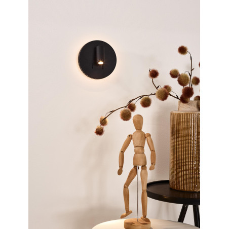 Lucide BENTJER - Lampe de chevet / Applique mural - Ø 14 cm - LED - 3000K - Noir