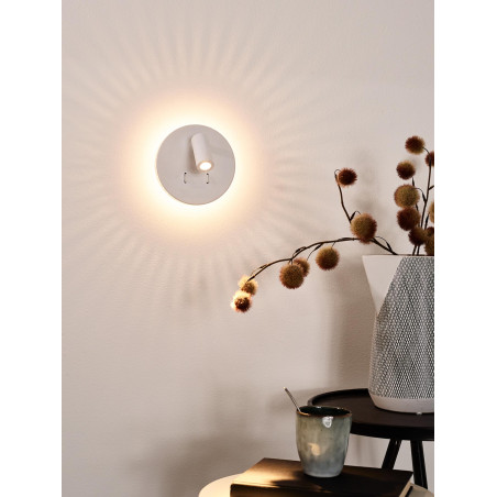 Lucide BENTJER - Lampe de chevet / Applique mural - Ø 14 cm - LED - 3000K - Blanc