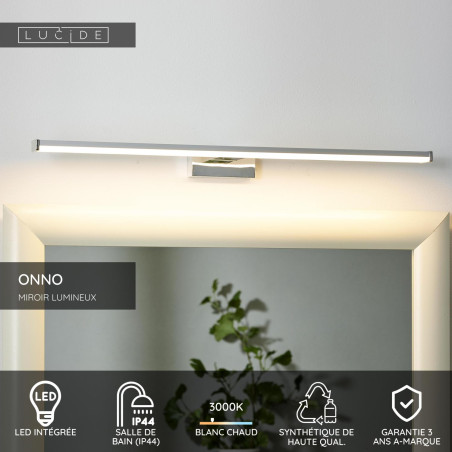 Lucide ONNO - Miroir lumineux Salle de bains - LED - 1x11W 3000K - IP44 - Chrome Dépoli