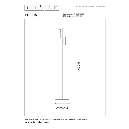 Lucide PHILON - Lampadaire / lampe de lecture - Ø 23 cm - LED Dim. - 2x4,5W 3000K - Noir