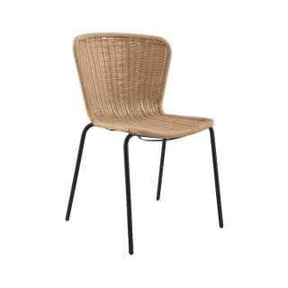 CHAISE DE RESTAURANT LOOM | MÉTAL NOIR | PE ROTIN NATUREL, empilable, extérieur