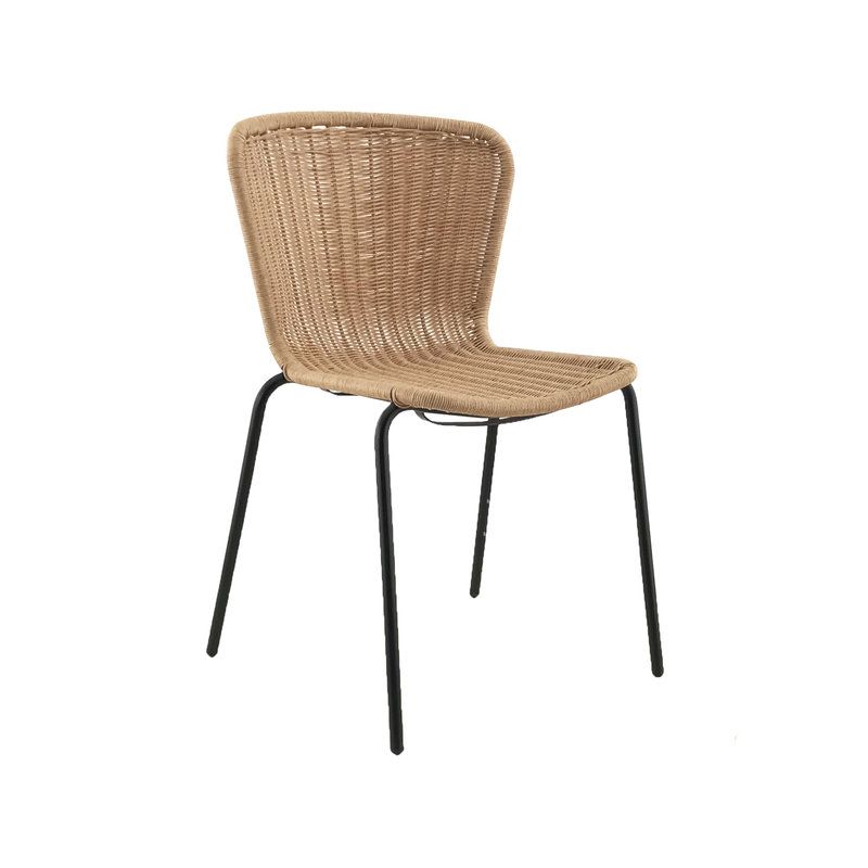 CHAISE DE RESTAURANT LOOM | MÉTAL NOIR | PE ROTIN NATUREL, empilable, extérieur