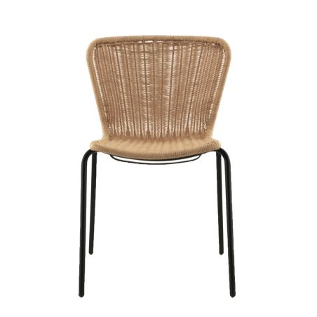 CHAISE DE RESTAURANT LOOM | MÉTAL NOIR | PE ROTIN NATUREL, empilable, extérieur