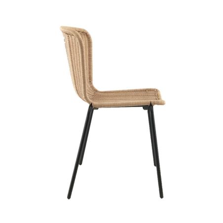 CHAISE DE RESTAURANT LOOM | MÉTAL NOIR | PE ROTIN NATUREL, empilable, extérieur