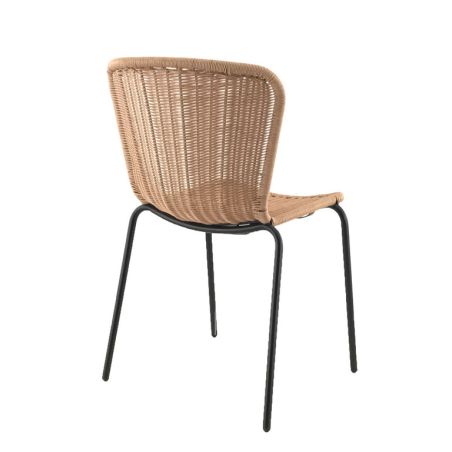 CHAISE DE RESTAURANT LOOM | MÉTAL NOIR | PE ROTIN NATUREL, empilable, extérieur