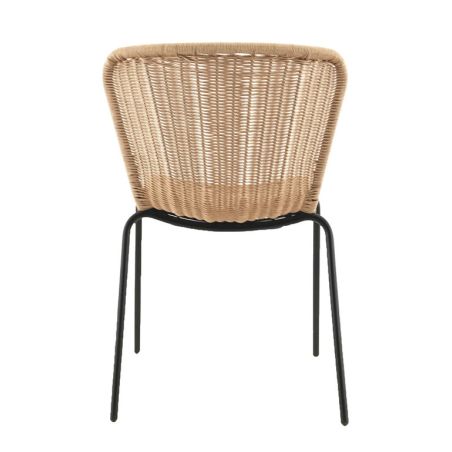 CHAISE DE RESTAURANT LOOM | MÉTAL NOIR | PE ROTIN NATUREL, empilable, extérieur