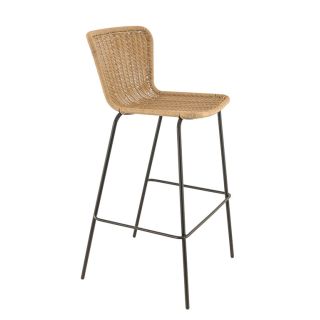 TABOURET DE RESTAURANT LOYD | MÉTAL NOIR | PE ROTIN NATUREL, empilable, extérieur