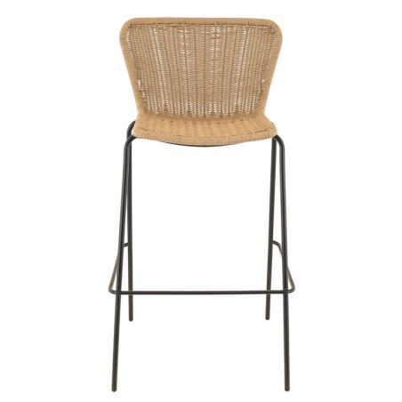 TABOURET DE RESTAURANT LOYD | MÉTAL NOIR | PE ROTIN NATUREL, empilable, extérieur