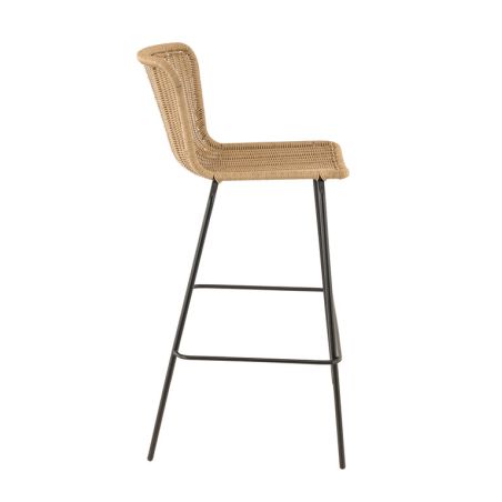 TABOURET DE RESTAURANT LOYD | MÉTAL NOIR | PE ROTIN NATUREL, empilable, extérieur