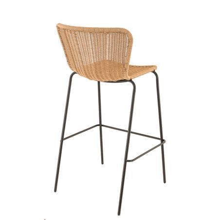 TABOURET DE RESTAURANT LOYD | MÉTAL NOIR | PE ROTIN NATUREL, empilable, extérieur