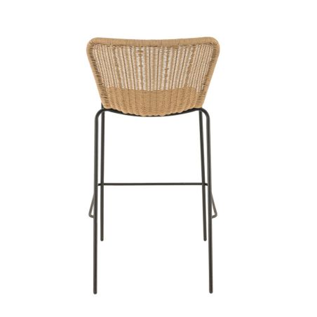 TABOURET DE RESTAURANT LOYD | MÉTAL NOIR | PE ROTIN NATUREL, empilable, extérieur