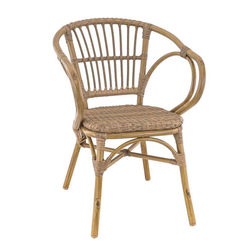 FAUTEUIL DE RESTAURANT METZ | ALUMINIUM BAMBOO LOOK CARAMEL | PE ROTIN NOISETTE, empilable, extérieur