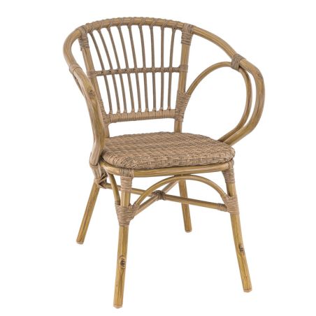 FAUTEUIL DE RESTAURANT METZ | ALUMINIUM BAMBOO LOOK CARAMEL | PE ROTIN NOISETTE, empilable, extérieur