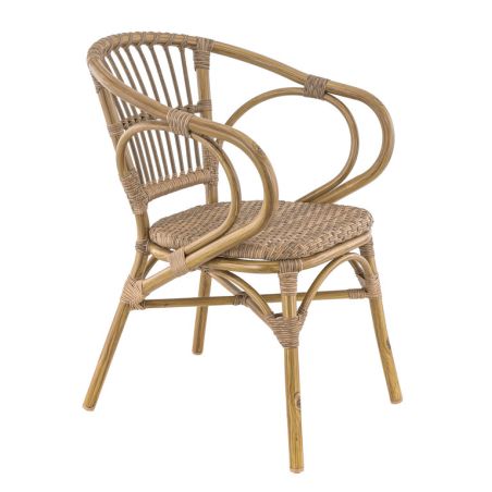 FAUTEUIL DE RESTAURANT METZ | ALUMINIUM BAMBOO LOOK CARAMEL | PE ROTIN NOISETTE, empilable, extérieur