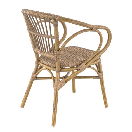 FAUTEUIL DE RESTAURANT METZ | ALUMINIUM BAMBOO LOOK CARAMEL | PE ROTIN NOISETTE, empilable, extérieur
