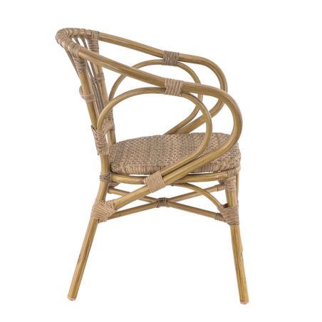FAUTEUIL DE RESTAURANT METZ | ALUMINIUM BAMBOO LOOK CARAMEL | PE ROTIN NOISETTE, empilable, extérieur