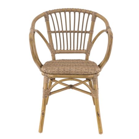 FAUTEUIL DE RESTAURANT METZ | ALUMINIUM BAMBOO LOOK CARAMEL | PE ROTIN NOISETTE, empilable, extérieur