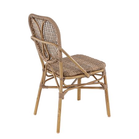 CHAISE DE RESTAURANT DAX | ALUMINIUM BAMBOO LOOK CARAMEL | PE ROTIN NOISETTE, empilable, extérieur